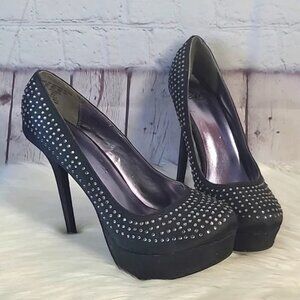 SM New York Rhinestone Bling Close Toe Stiletto Black High Heels Womens Size 8.5